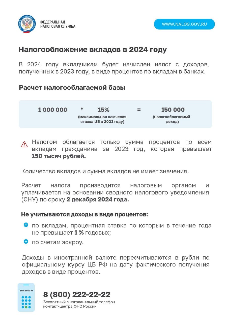 Налогооблажение вкладов в 2024 году